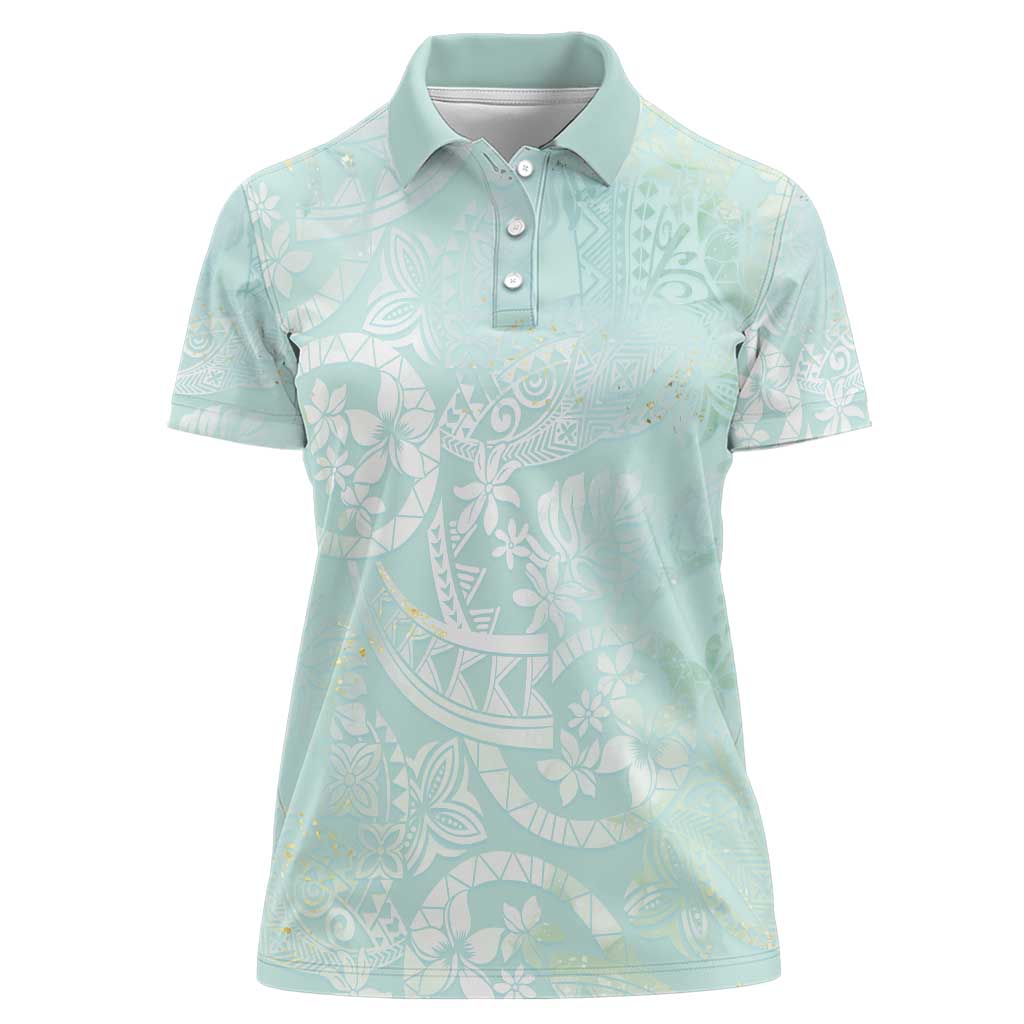 Polynesian Tiare Monstera Seafoam Green Women Polo Shirt Liquid Style - Polynesian Pride
