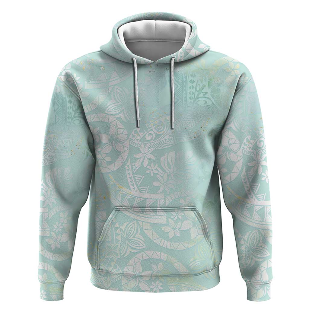 Polynesian Tiare Monstera Seafoam Green Zip Hoodie Liquid Style - Polynesian Pride