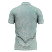 Polynesian Tiare Monstera Seafoam Green Zipper Polo Shirt Liquid Style - Polynesian Pride