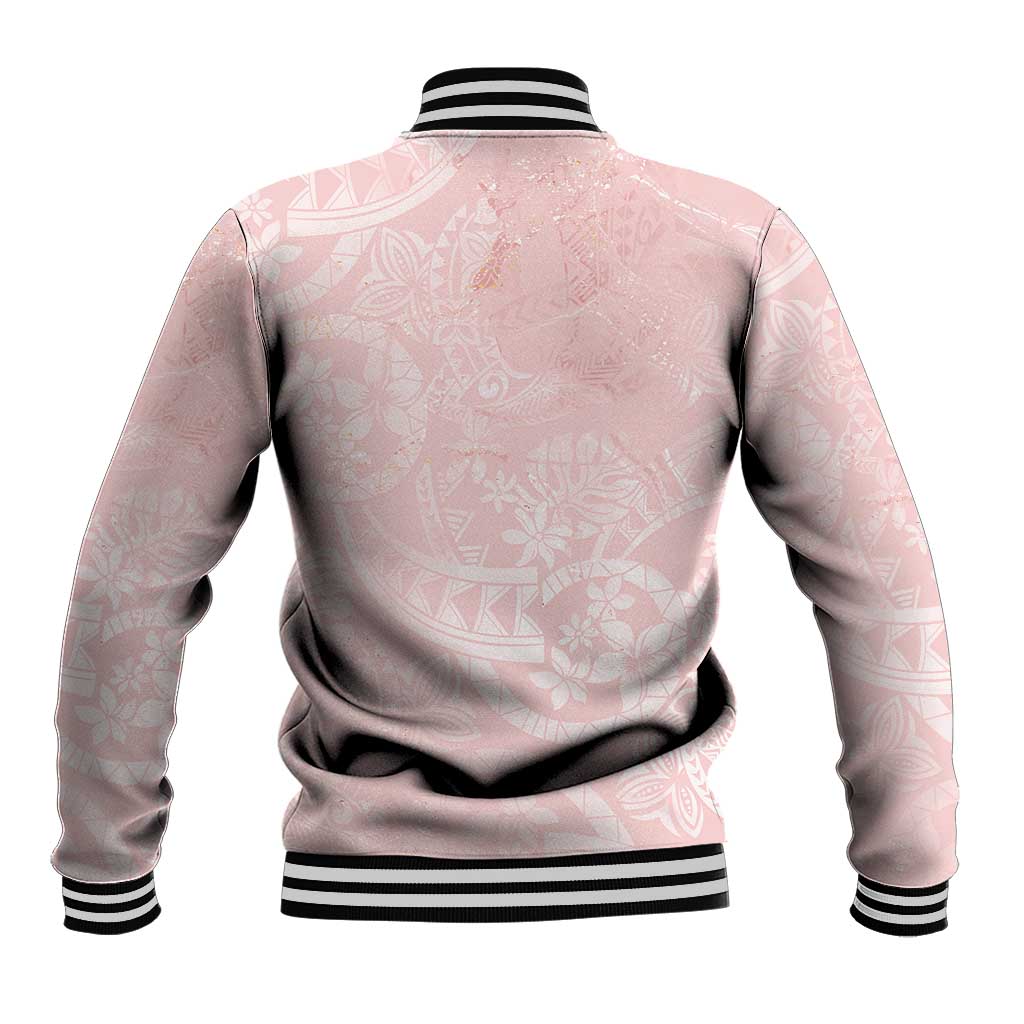 Polynesian Tiare Monstera Soft Pink Baseball Jacket Liquid Style - Polynesian Pride