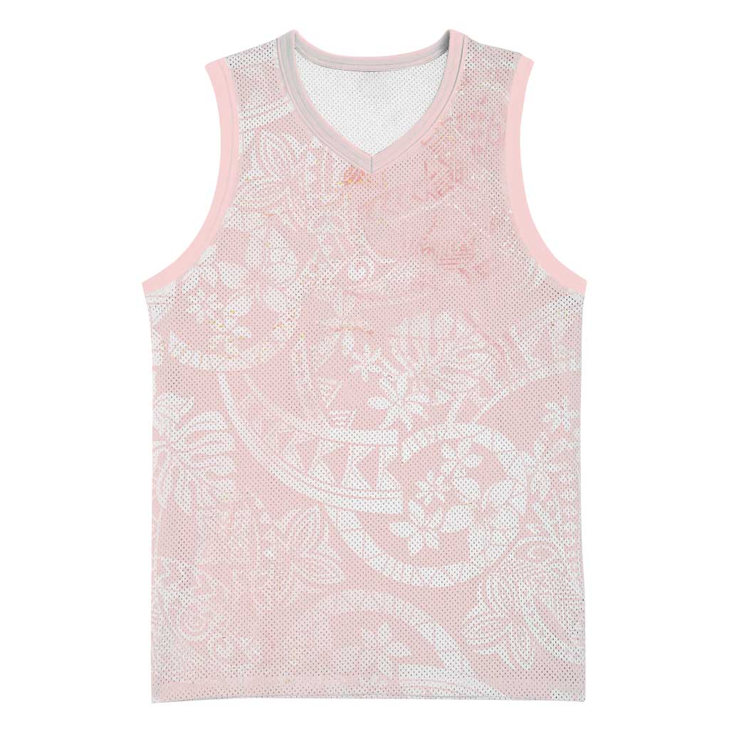 Polynesian Tiare Monstera Soft Pink Basketball Jersey Liquid Style - Polynesian Pride