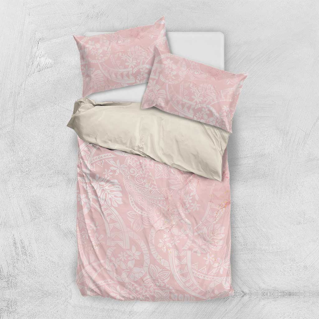 Polynesian Tiare Monstera Soft Pink Bedding Set Liquid Style - Polynesian Pride