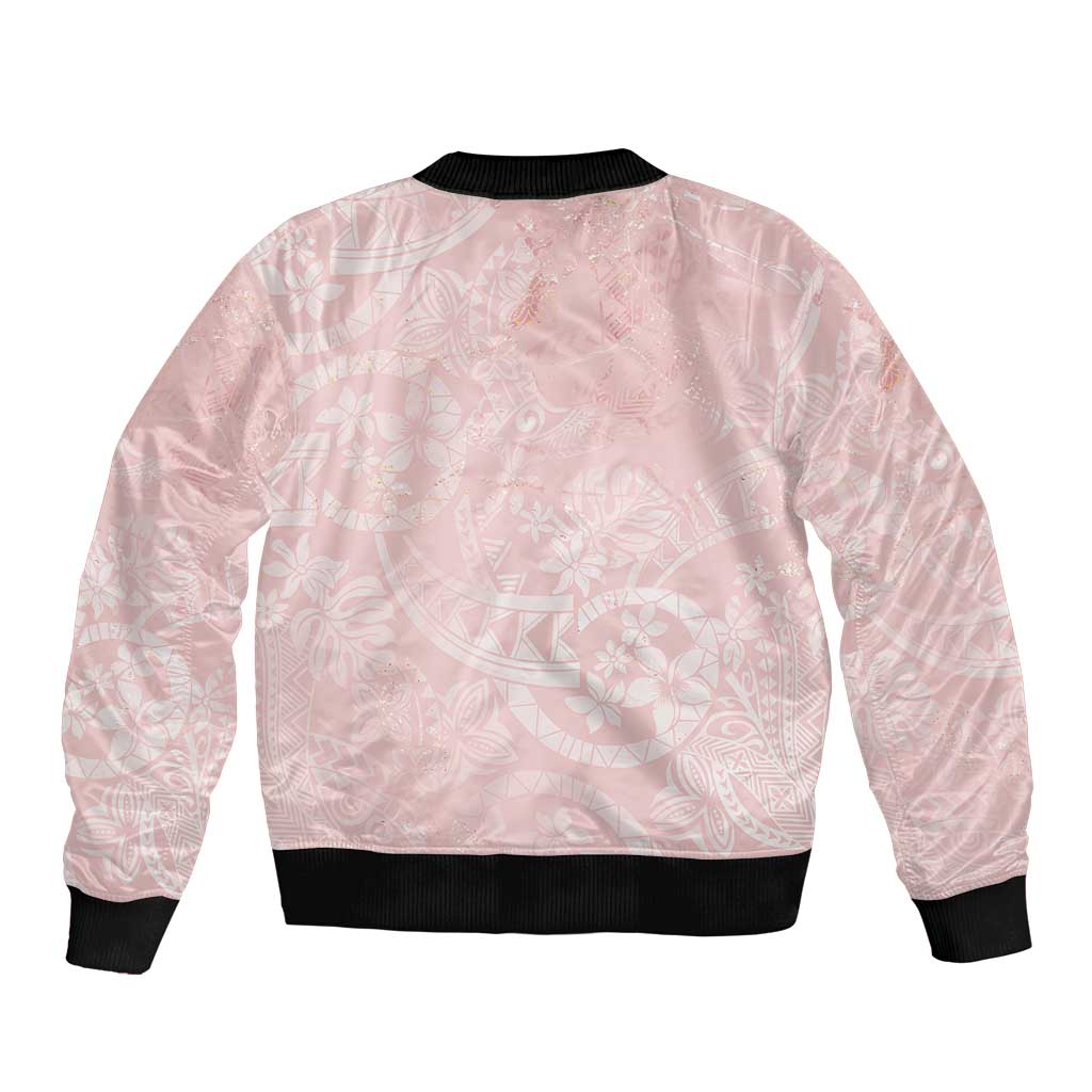 Polynesian Tiare Monstera Soft Pink Bomber Jacket Liquid Style - Polynesian Pride