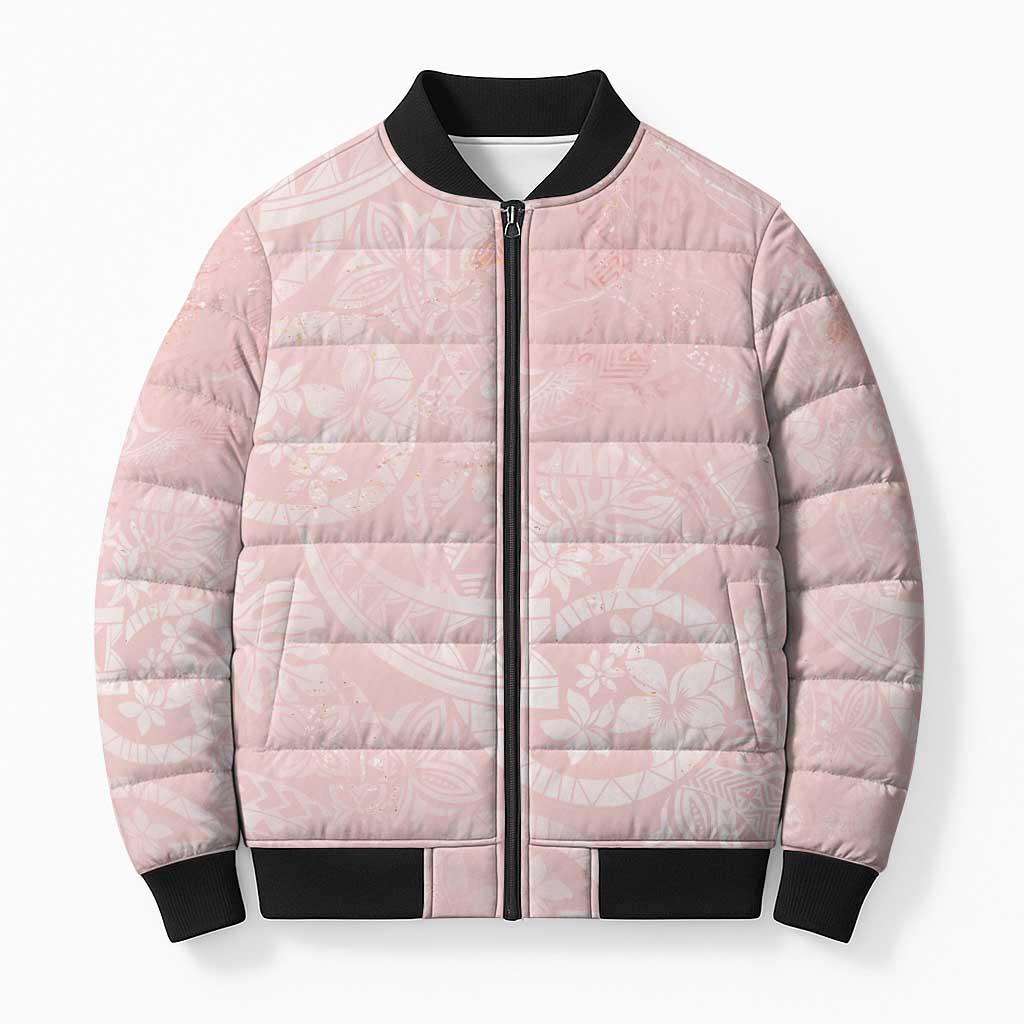 Polynesian Tiare Monstera Soft Pink Bomber Puffer Jacket Liquid Style - Polynesian Pride