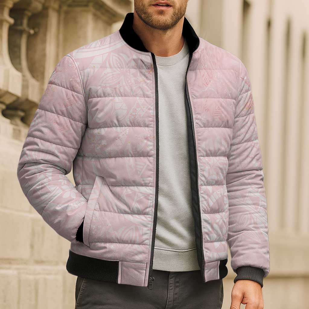 Polynesian Tiare Monstera Soft Pink Bomber Puffer Jacket Liquid Style - Polynesian Pride