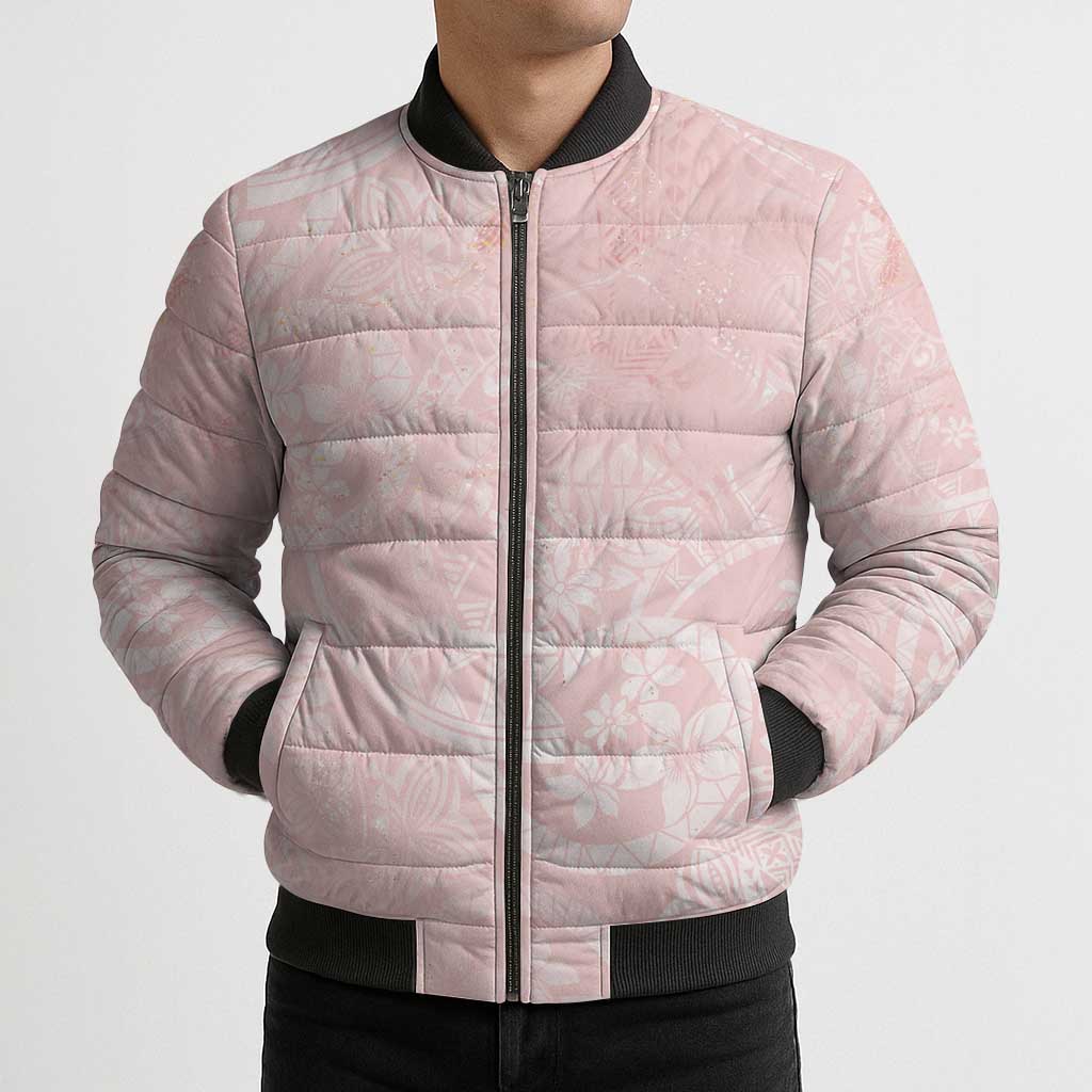 Polynesian Tiare Monstera Soft Pink Bomber Puffer Jacket Liquid Style - Polynesian Pride
