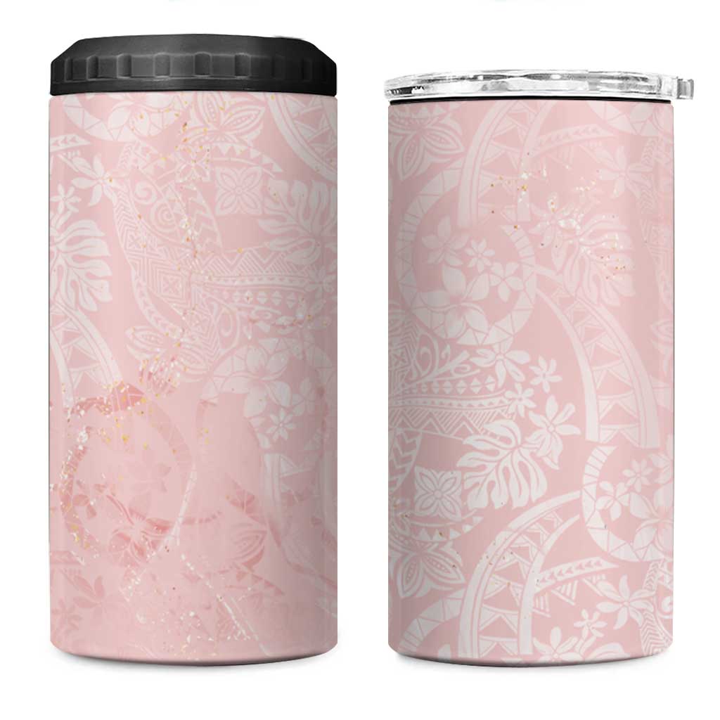 Polynesian Tiare Monstera Soft Pink 4 in 1 Can Cooler Tumbler Liquid Style - Polynesian Pride