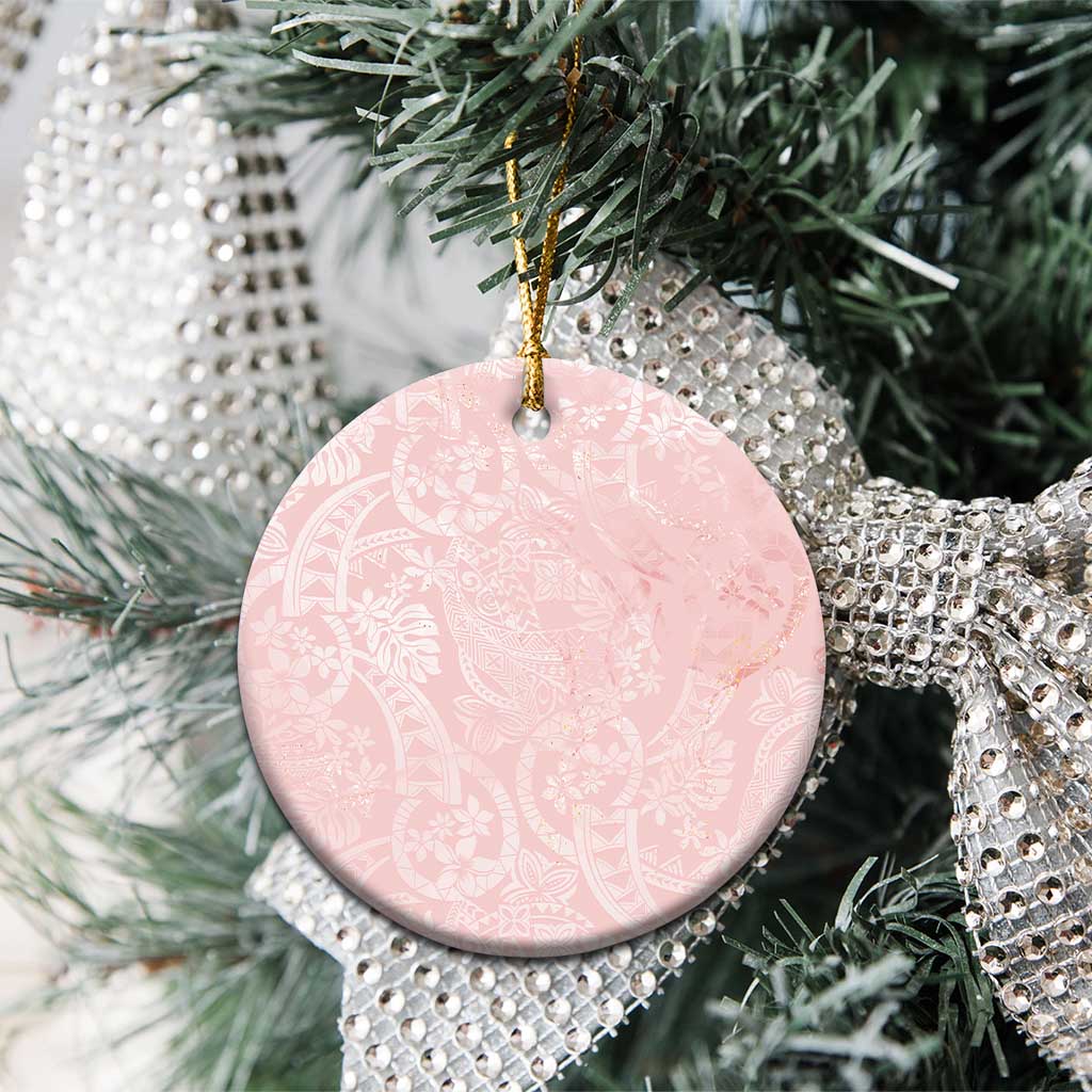 Polynesian Tiare Monstera Soft Pink Ceramic Ornament Liquid Style - Polynesian Pride