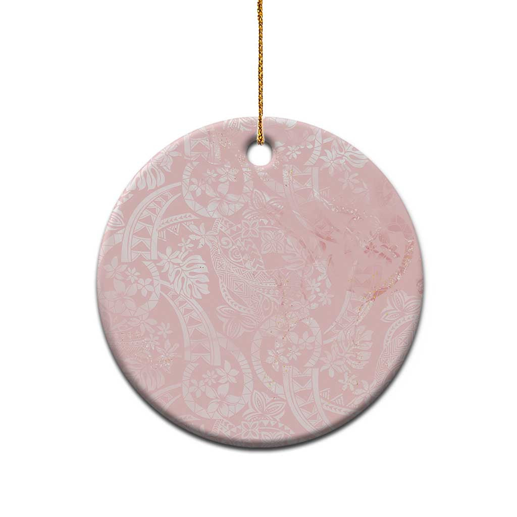 Polynesian Tiare Monstera Soft Pink Ceramic Ornament Liquid Style - Polynesian Pride