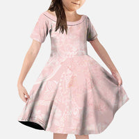 Polynesian Tiare Monstera Soft Pink Family Matching Mermaid Dress and Hawaiian Shirt Liquid Style LT01 Daughter's Dress Pink - Polynesian Pride