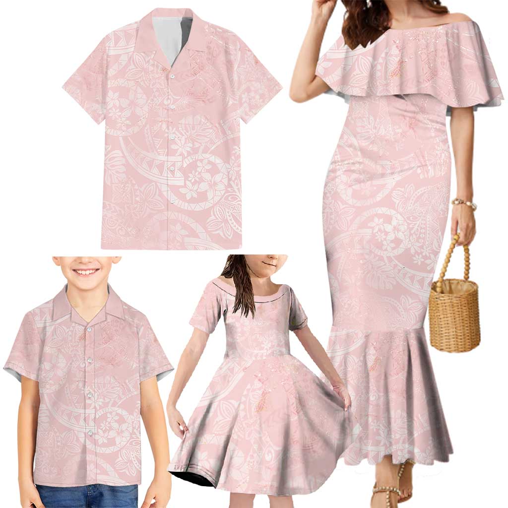 Polynesian Tiare Monstera Soft Pink Family Matching Mermaid Dress and Hawaiian Shirt Liquid Style LT01 - Polynesian Pride