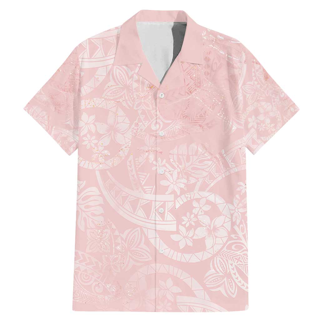 Polynesian Tiare Monstera Soft Pink Family Matching Mermaid Dress and Hawaiian Shirt Liquid Style LT01 Dad's Shirt - Short Sleeve Pink - Polynesian Pride