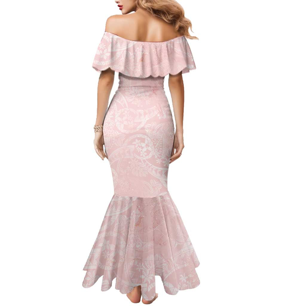 Polynesian Tiare Monstera Soft Pink Family Matching Mermaid Dress and Hawaiian Shirt Liquid Style LT01 - Polynesian Pride