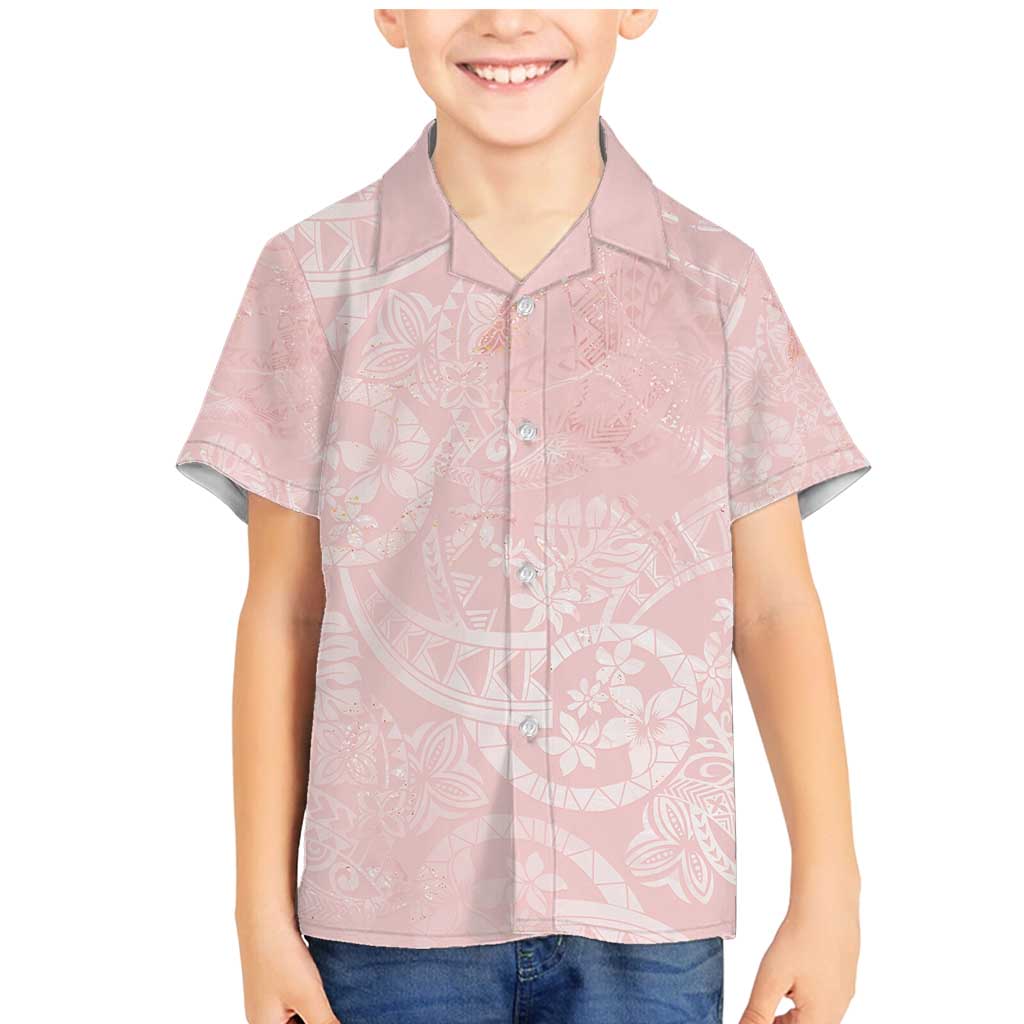 Polynesian Tiare Monstera Soft Pink Family Matching Mermaid Dress and Hawaiian Shirt Liquid Style LT01 Son's Shirt Pink - Polynesian Pride