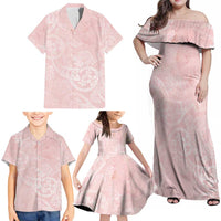 Polynesian Tiare Monstera Soft Pink Family Matching Off Shoulder Maxi Dress and Hawaiian Shirt Liquid Style - Polynesian Pride
