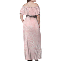 Polynesian Tiare Monstera Soft Pink Family Matching Off Shoulder Maxi Dress and Hawaiian Shirt Liquid Style - Polynesian Pride