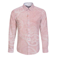 Polynesian Tiare Monstera Soft Pink Family Matching Short Sleeve Bodycon Dress and Hawaiian Shirt Liquid Style LT01 Dad's Shirt - Long Sleeve Pink - Polynesian Pride