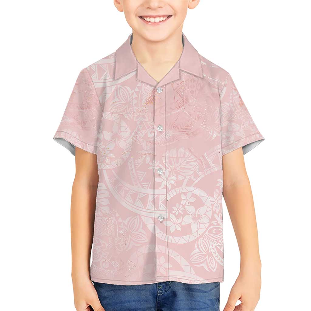 Polynesian Tiare Monstera Soft Pink Family Matching Short Sleeve Bodycon Dress and Hawaiian Shirt Liquid Style LT01 Son's Shirt Pink - Polynesian Pride