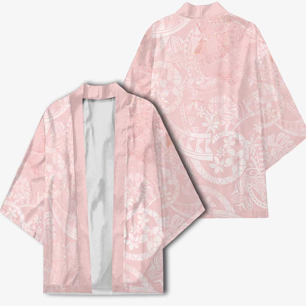 Polynesian Tiare Monstera Soft Pink Kimono Liquid Style - Polynesian Pride