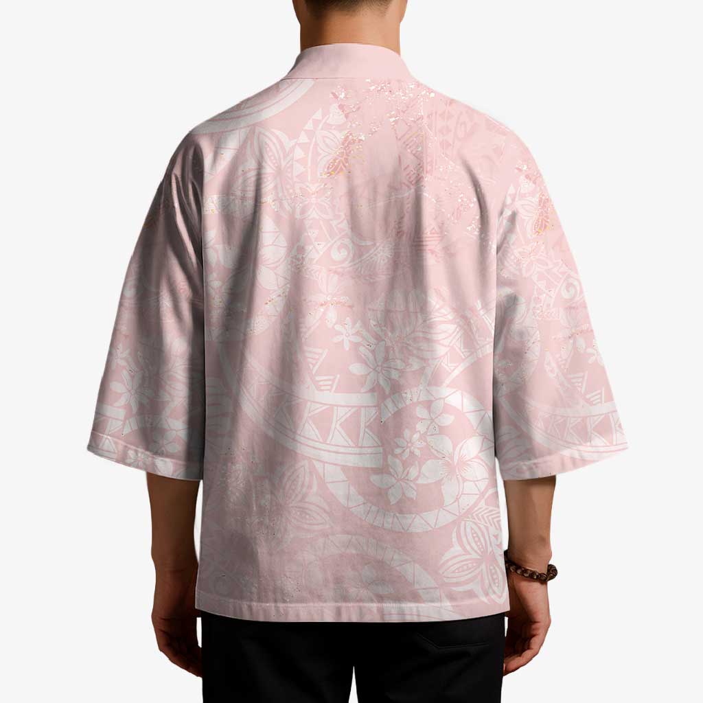 Polynesian Tiare Monstera Soft Pink Kimono Liquid Style - Polynesian Pride