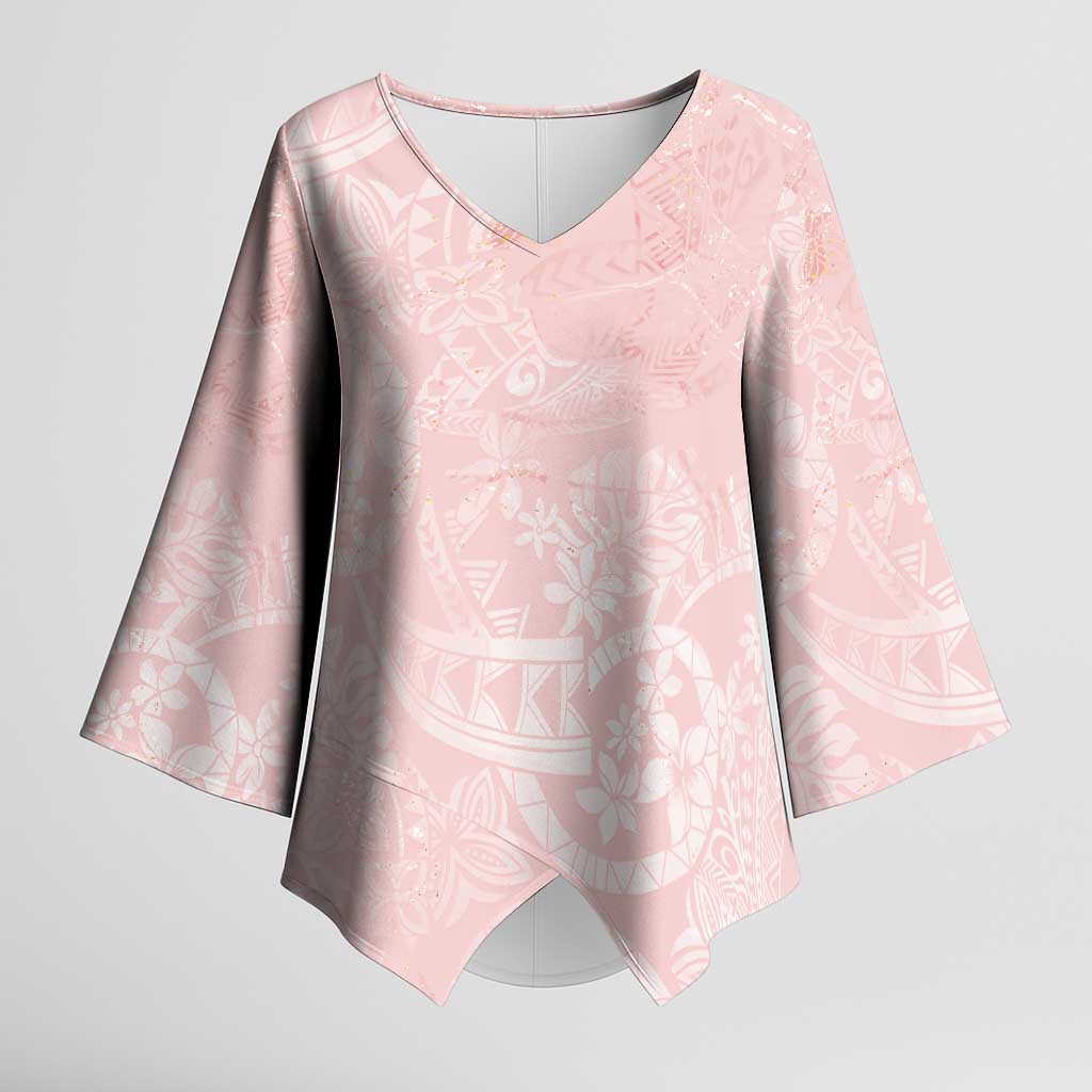 Polynesian Tiare Monstera Soft Pink Kimono Sleeve Blouse Liquid Style - Polynesian Pride