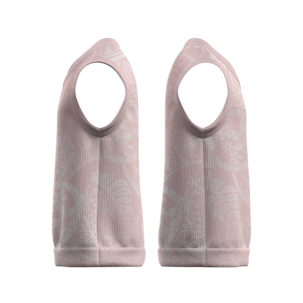 Polynesian Tiare Monstera Soft Pink Christmas Knitted V-Neck Vest Liquid Style - Polynesian Pride