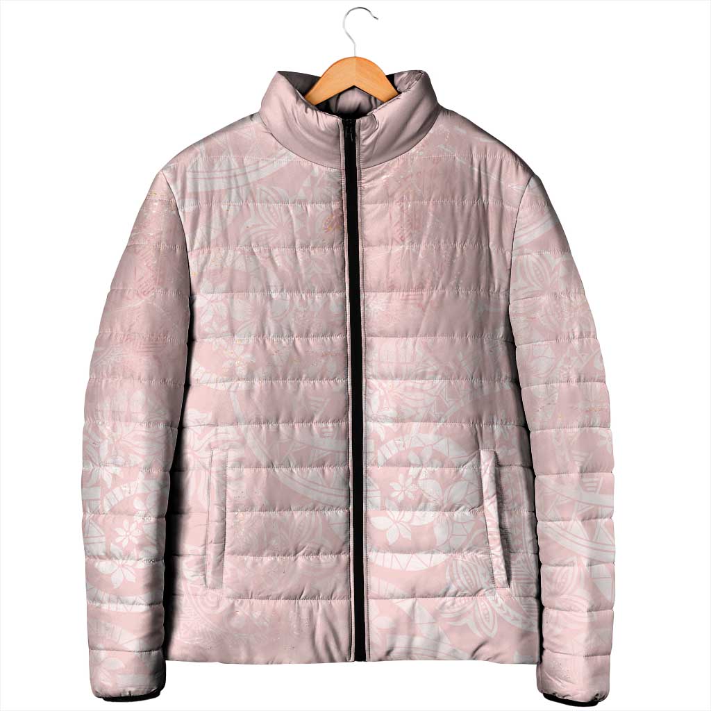 Polynesian Tiare Monstera Soft Pink Padded Jacket Liquid Style - Polynesian Pride