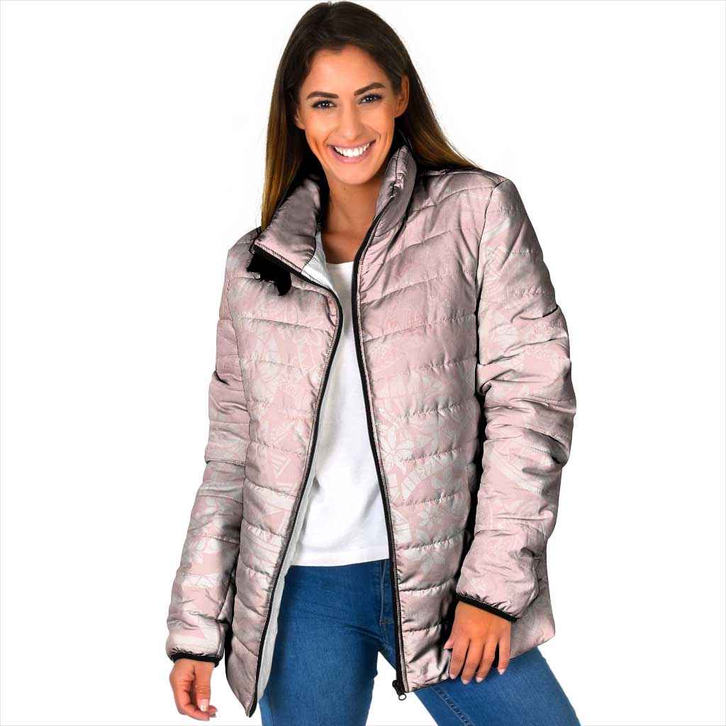 Polynesian Tiare Monstera Soft Pink Padded Jacket Liquid Style - Polynesian Pride