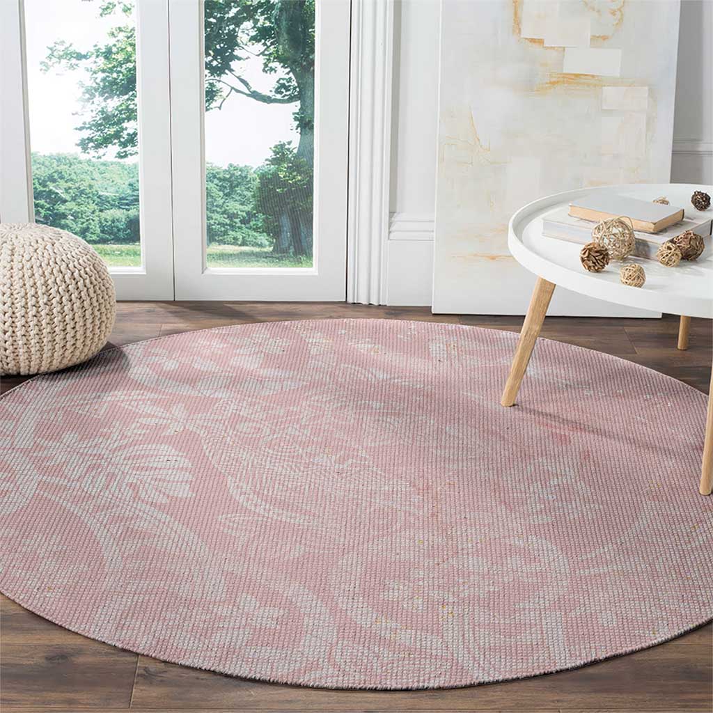 Polynesian Tiare Monstera Soft Pink Round Carpet Liquid Style - Polynesian Pride