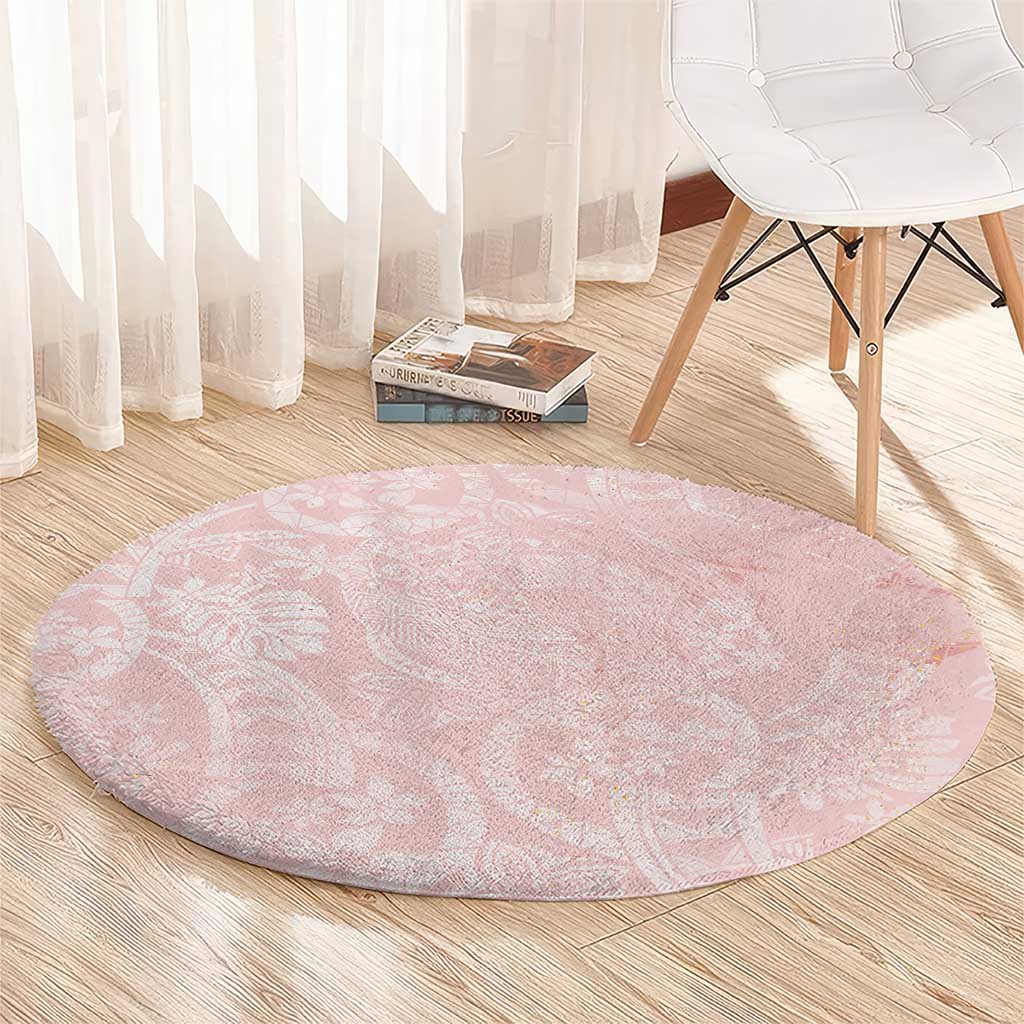 Polynesian Tiare Monstera Soft Pink Round Carpet Liquid Style - Polynesian Pride