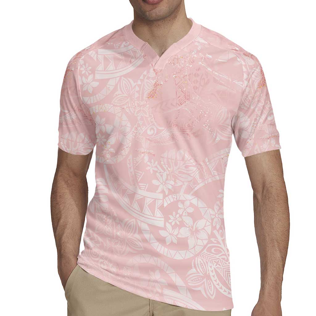 Polynesian Tiare Monstera Soft Pink Rugby Jersey Liquid Style - Polynesian Pride