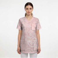 Polynesian Tiare Monstera Soft Pink Scrub Top Liquid Style - Polynesian Pride