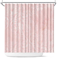 Polynesian Tiare Monstera Soft Pink Shower Curtain Liquid Style - Polynesian Pride