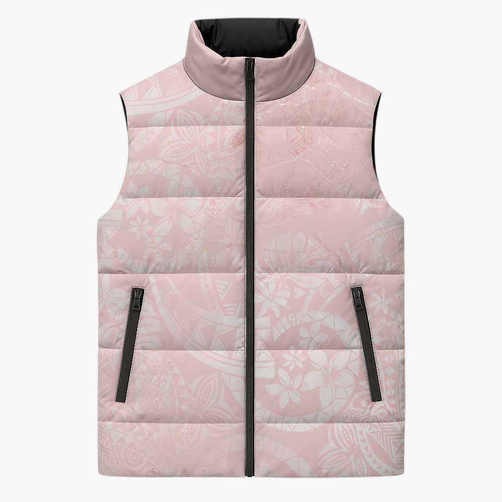 Polynesian Tiare Monstera Soft Pink Sleeveless Puffer Jacket Liquid Style - Polynesian Pride