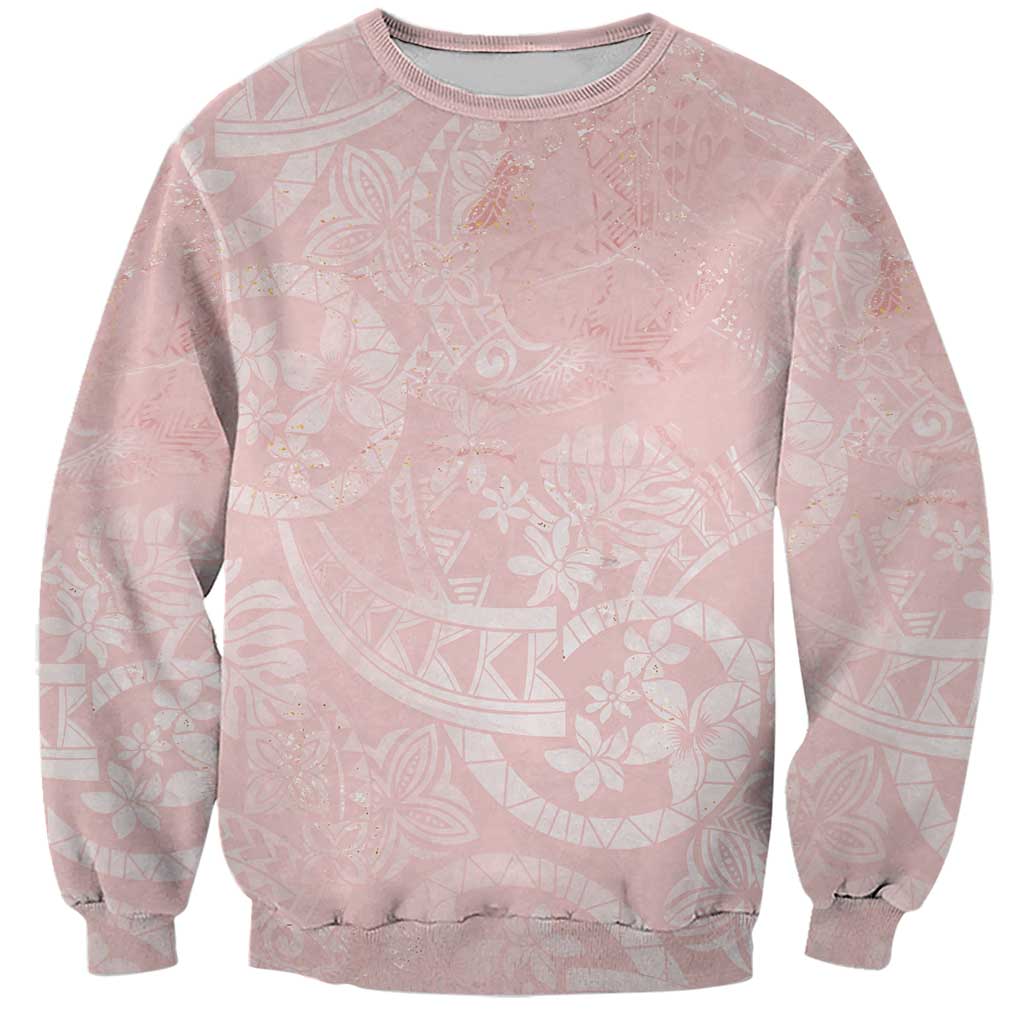 Polynesian Tiare Monstera Soft Pink Sweatshirt Liquid Style - Polynesian Pride