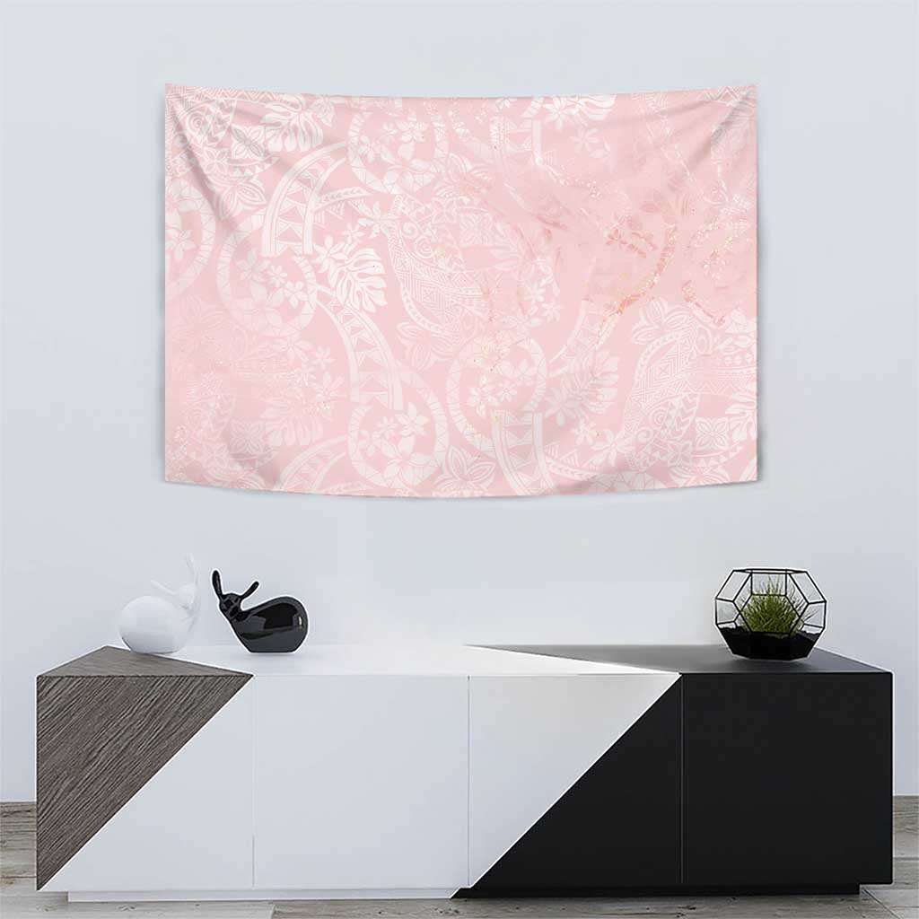 Polynesian Tiare Monstera Soft Pink Tapestry Liquid Style - Polynesian Pride