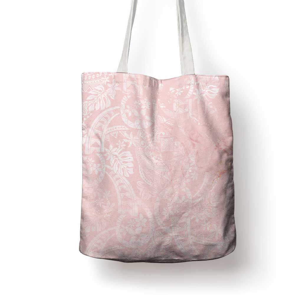 Polynesian Tiare Monstera Soft Pink Tote Bag Liquid Style - Polynesian Pride