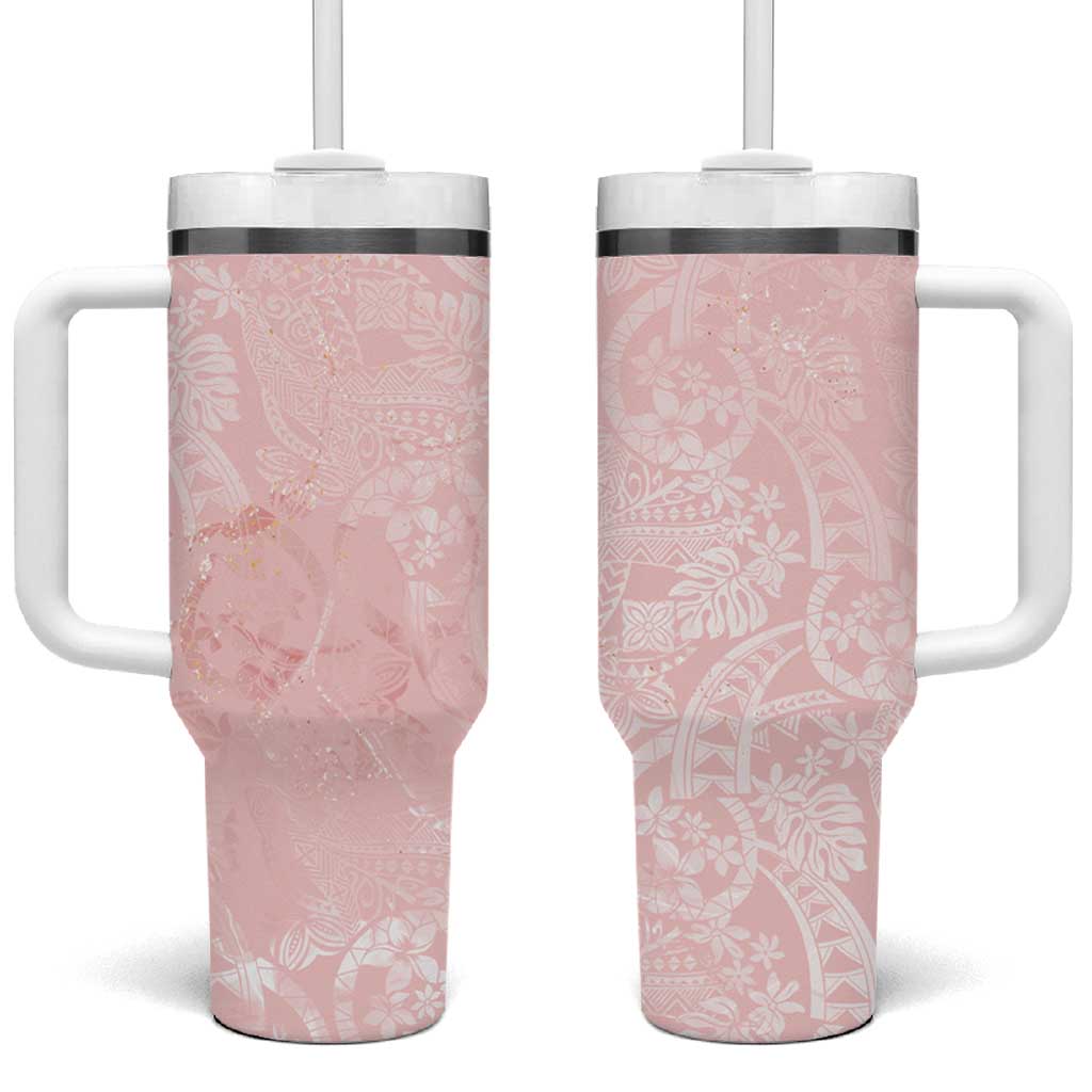 Polynesian Tiare Monstera Soft Pink Tumbler With Handle Liquid Style - Polynesian Pride