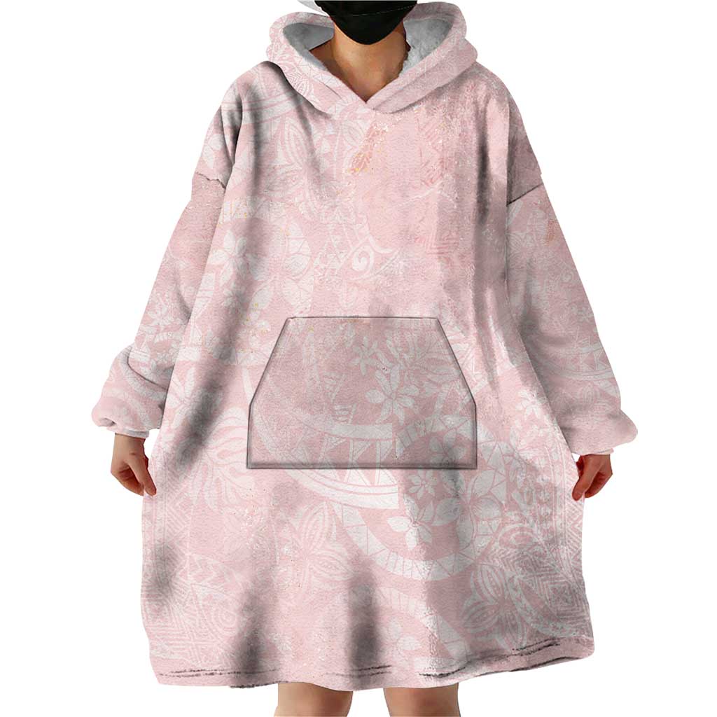Polynesian Tiare Monstera Soft Pink Wearable Blanket Hoodie Liquid Style - Polynesian Pride