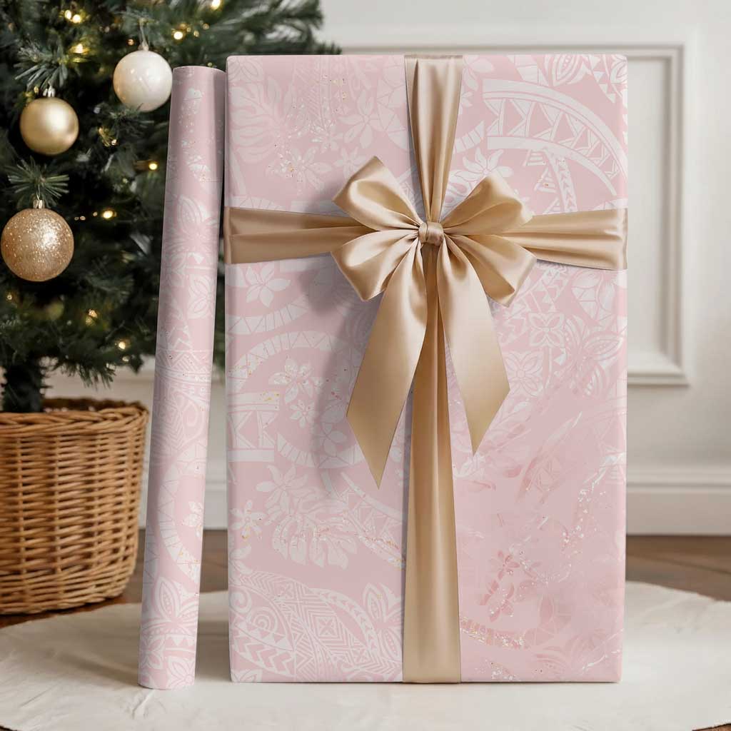 Polynesian Tiare Monstera Soft Pink Wrapping Paper Liquid Style - Polynesian Pride
