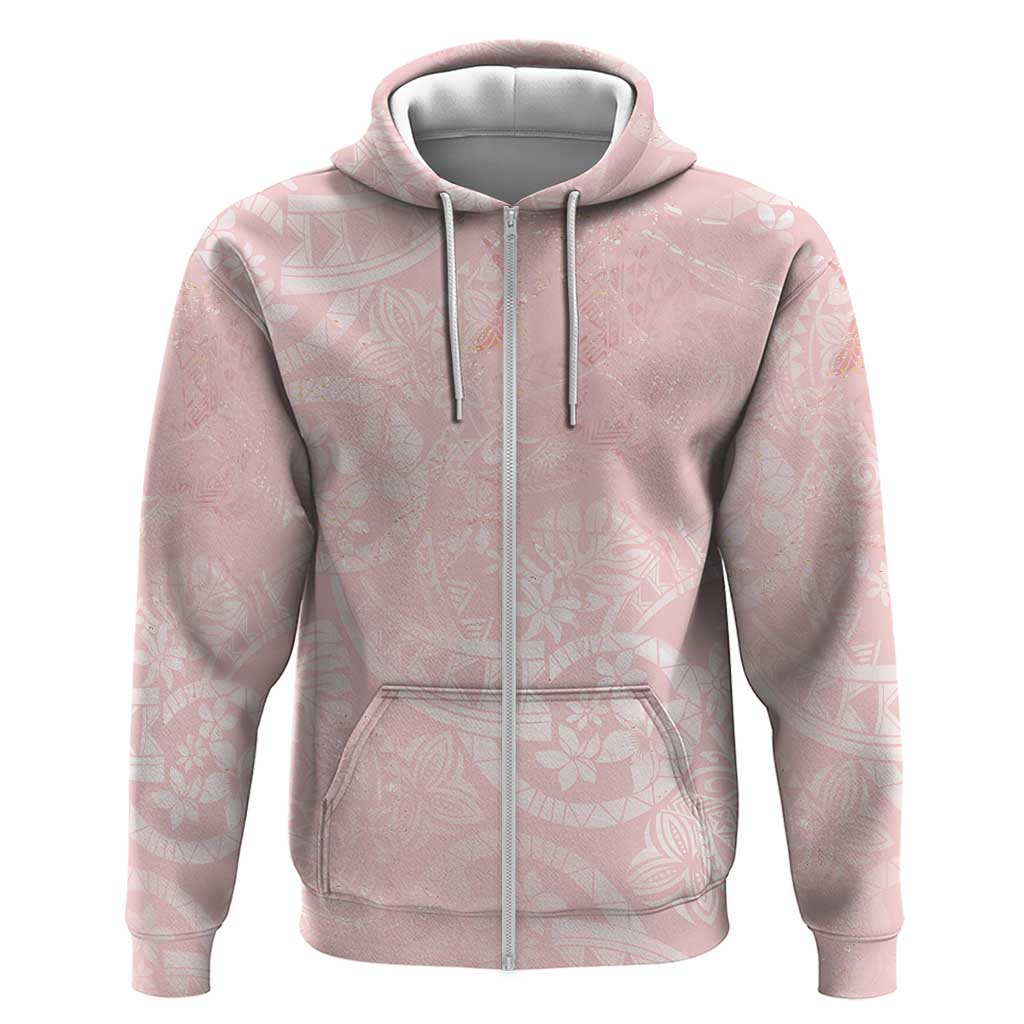 Polynesian Tiare Monstera Soft Pink Zip Hoodie Liquid Style - Polynesian Pride