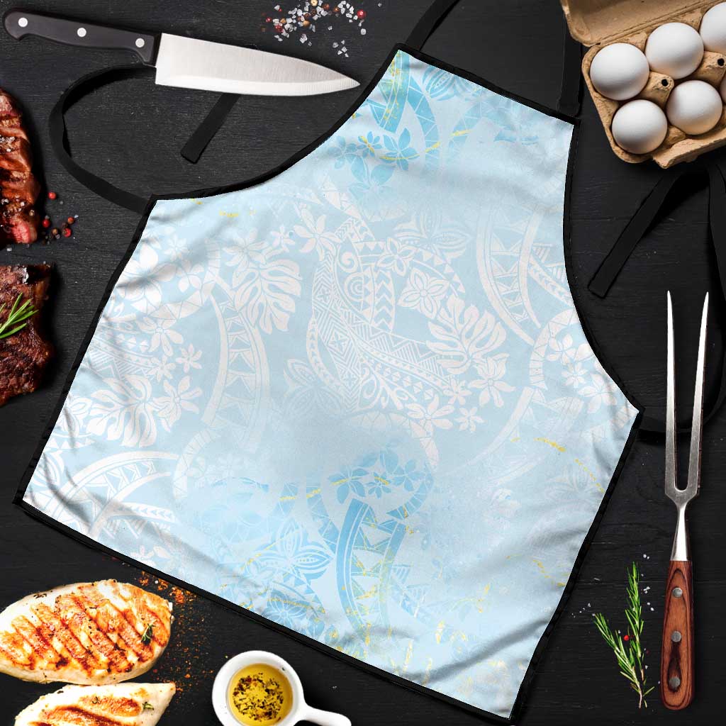 Polynesian Tiare Monstera Baby Blue Apron Liquid Style - Polynesian Pride