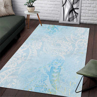 Polynesian Tiare Monstera Baby Blue Area Rug Liquid Style - Polynesian Pride