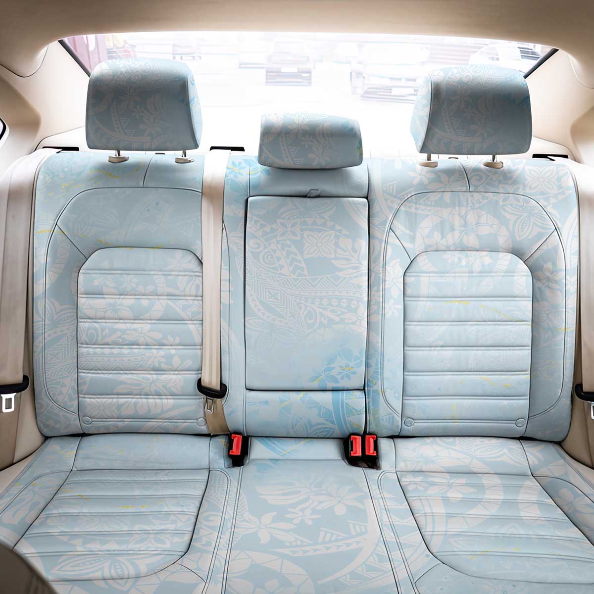 Polynesian Tiare Monstera Baby Blue Back Car Seat Cover Liquid Style - Polynesian Pride