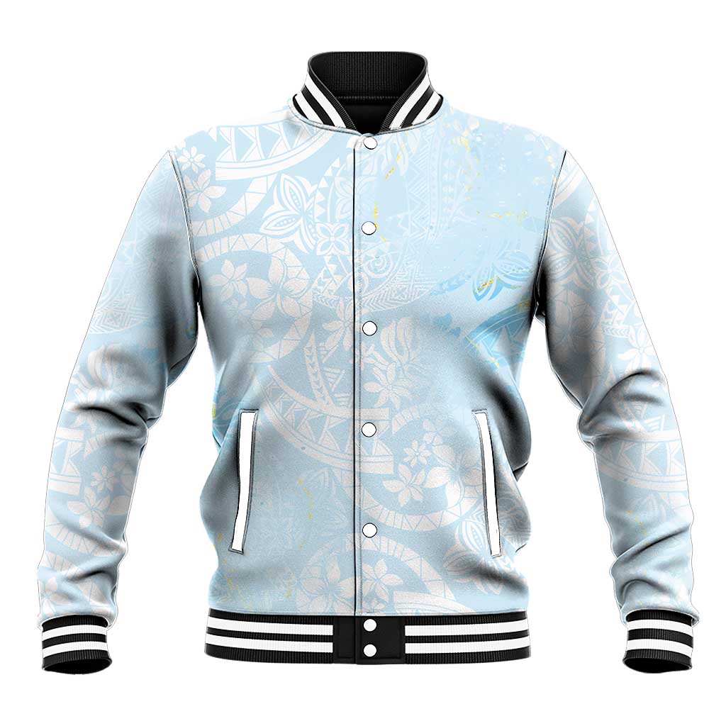 Polynesian Tiare Monstera Baby Blue Baseball Jacket Liquid Style - Polynesian Pride