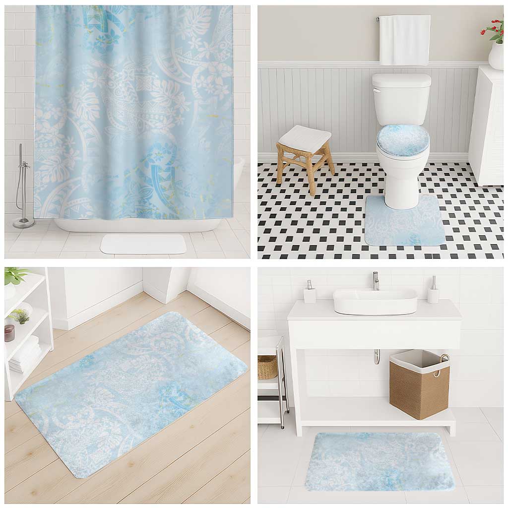 Polynesian Tiare Monstera Baby Blue Bathroom Set Liquid Style - Polynesian Pride