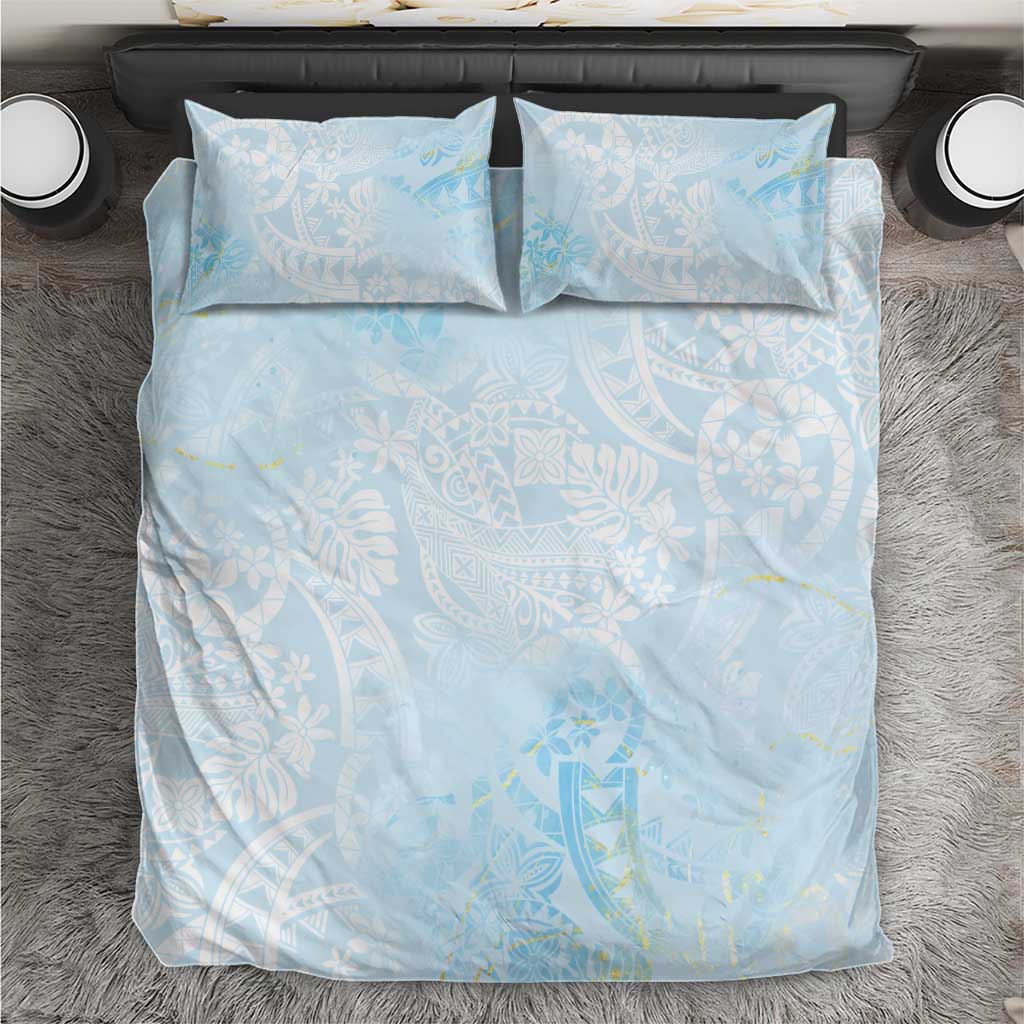Polynesian Tiare Monstera Baby Blue Bedding Set Liquid Style - Polynesian Pride