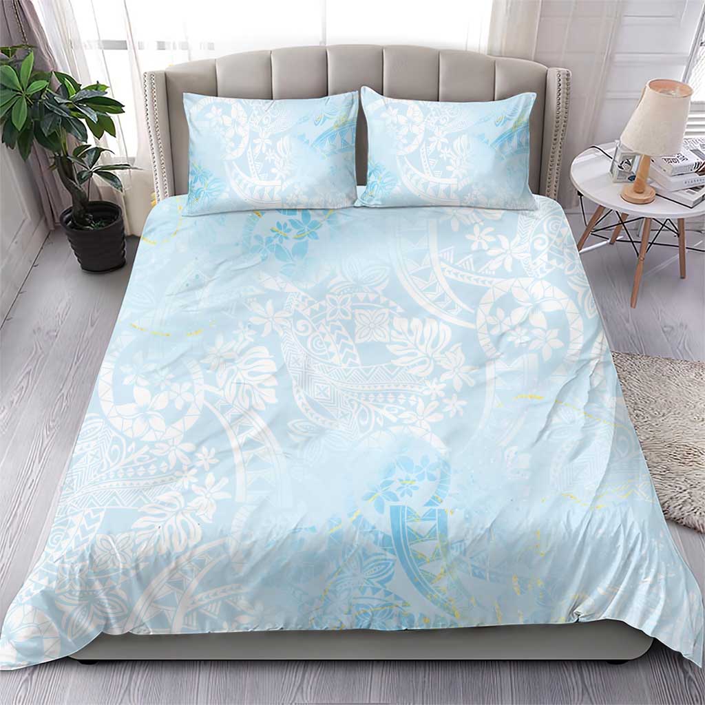 Polynesian Tiare Monstera Baby Blue Bedding Set Liquid Style - Polynesian Pride