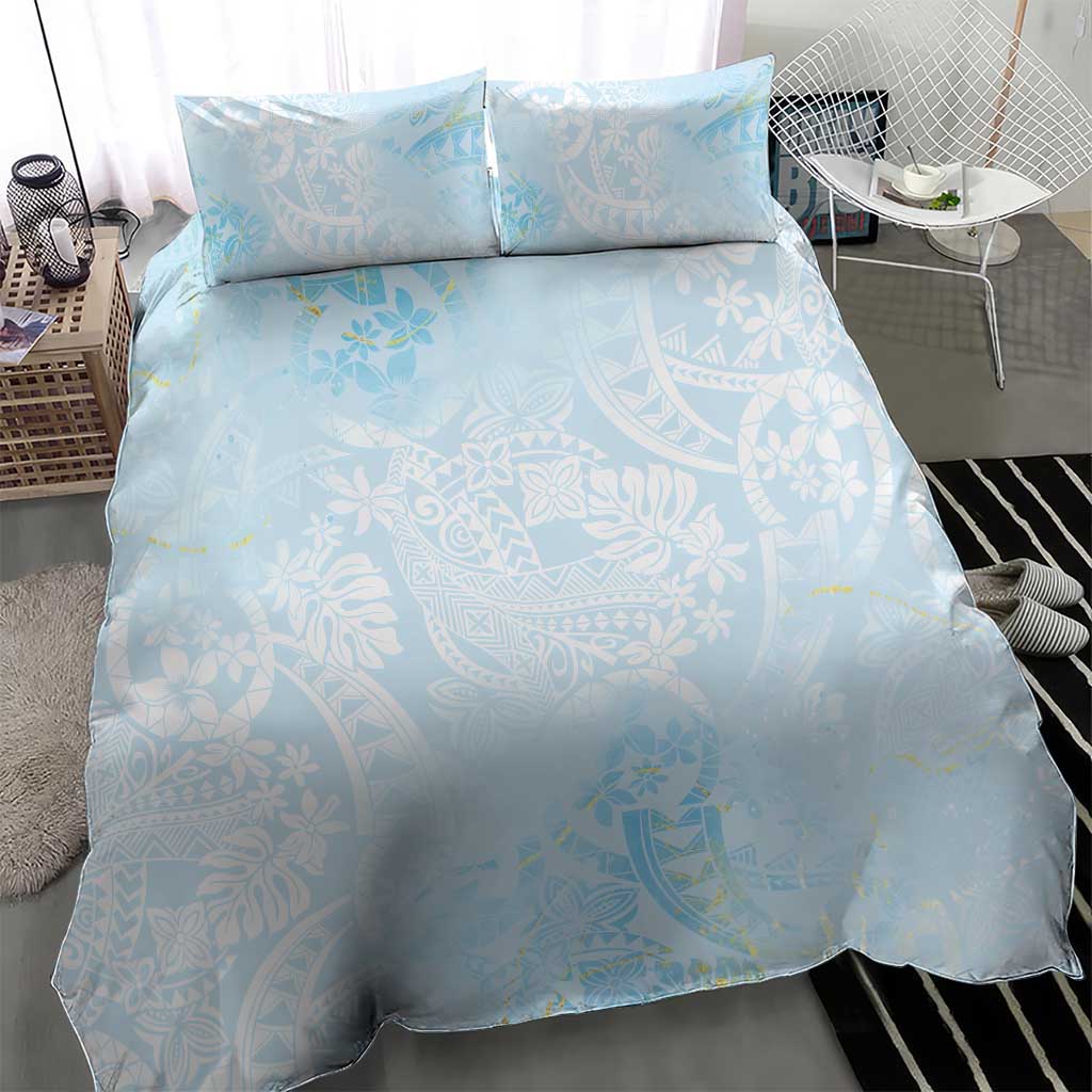 Polynesian Tiare Monstera Baby Blue Bedding Set Liquid Style - Polynesian Pride