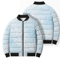Polynesian Tiare Monstera Baby Blue Bomber Puffer Jacket Liquid Style - Polynesian Pride